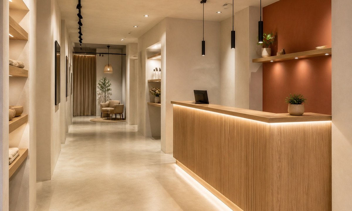 Local comercial reformado en Manresa con mostrador, iluminación y acabados interiores