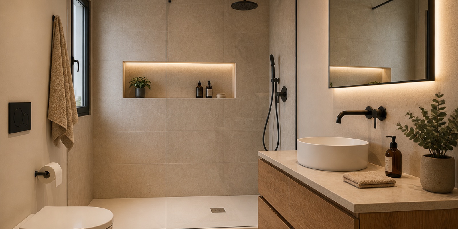 Baño reformado con ducha y acabados funcionales en Artés